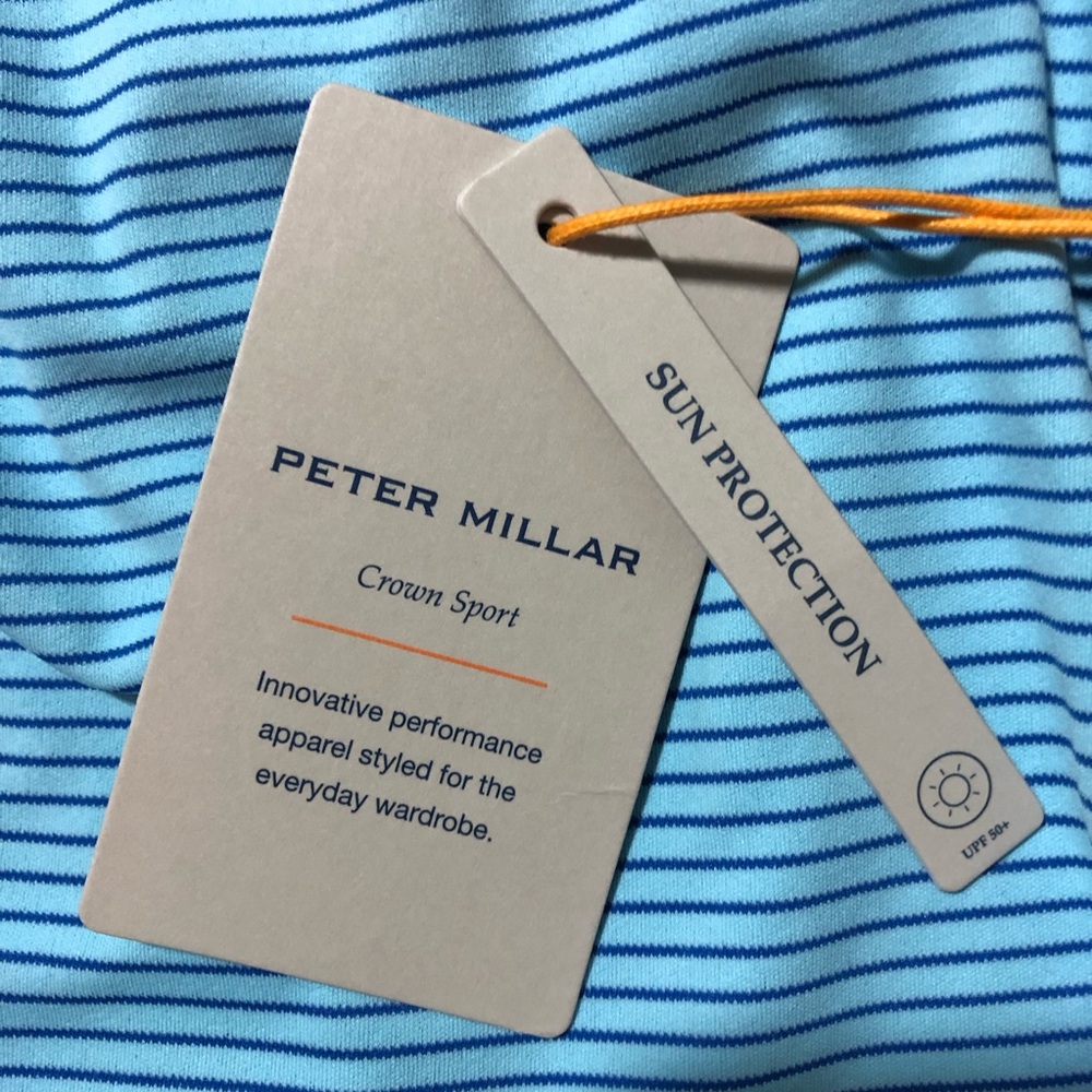 Nwt Peter Millar featherweight upf 50+ blue striped polo L fox hopyard golf - Picture 4 of 9